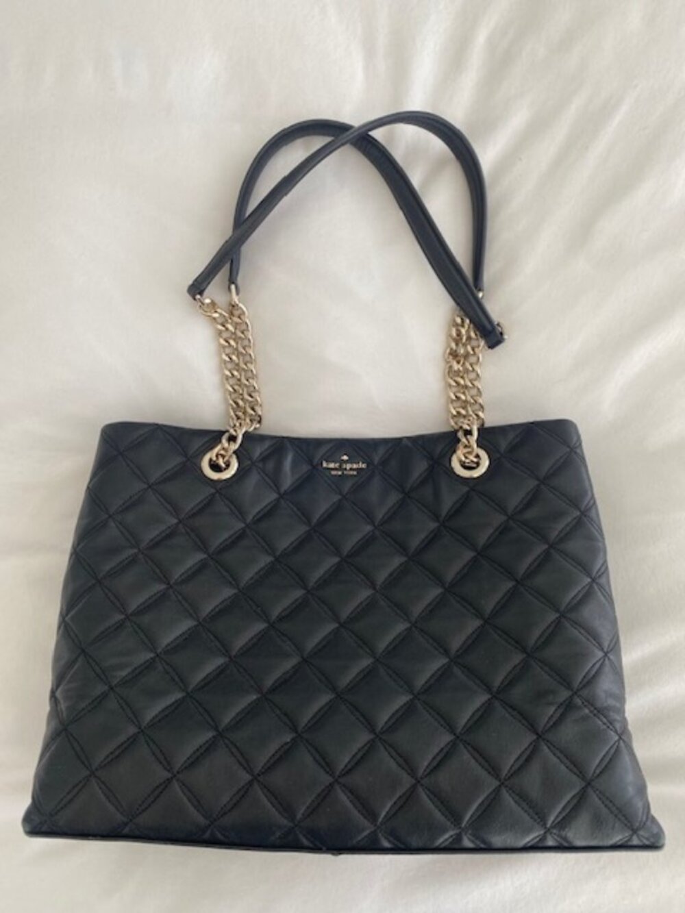 Kate Spade Quilted Leather Chain Tote Black Large Shoulder Bag